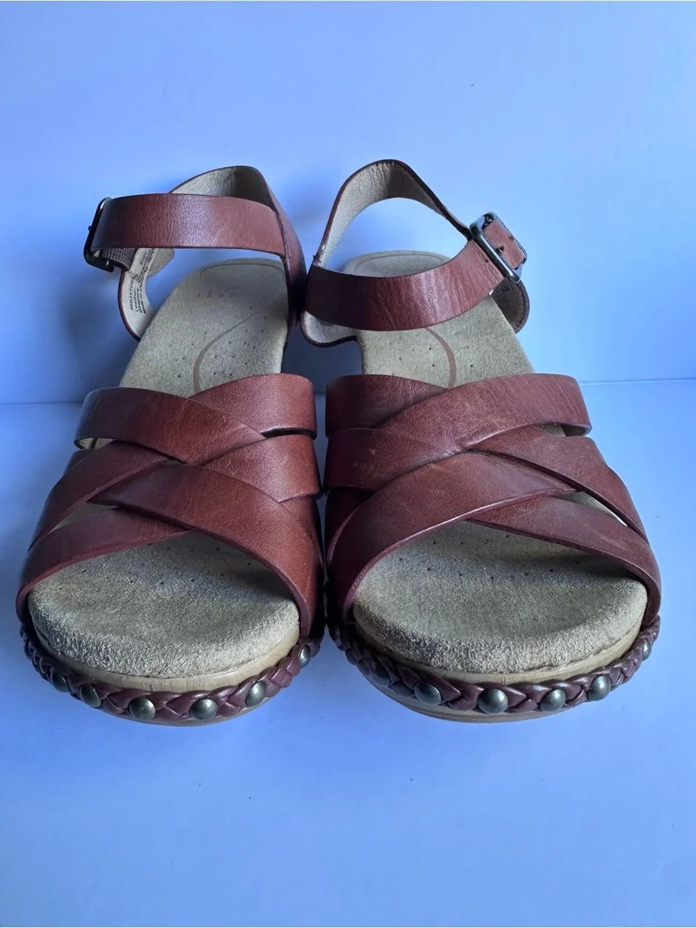 Dansko Ankle Strap Leather Sandals | High-Heel Wedge, Size 5.5
